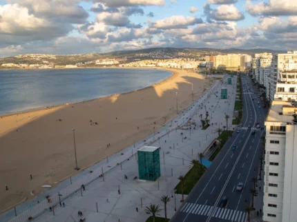 Scenic view of Tangier Beach, Morocco, with the distant Sahara Desert on a 10-day private tour